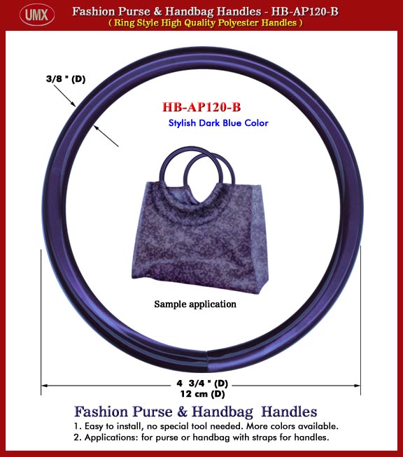 Fashion Purse and Handbag Polyester Plastic Handle Sample Patterns - Stylish
Dark Blue Color Ring Style Handles