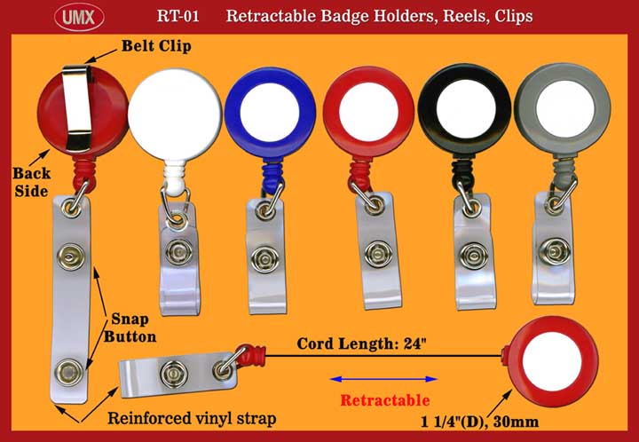UMX Retractable Badge Holders, Reels, Clips