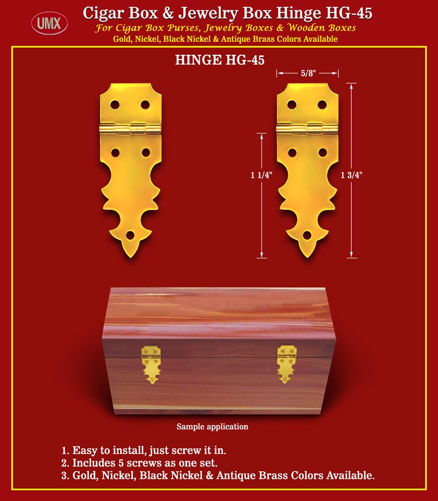 HG-45 Metal Hinge With Screws For Cigar Box, Jewely Box, Wood Boxes Hardware Accessory