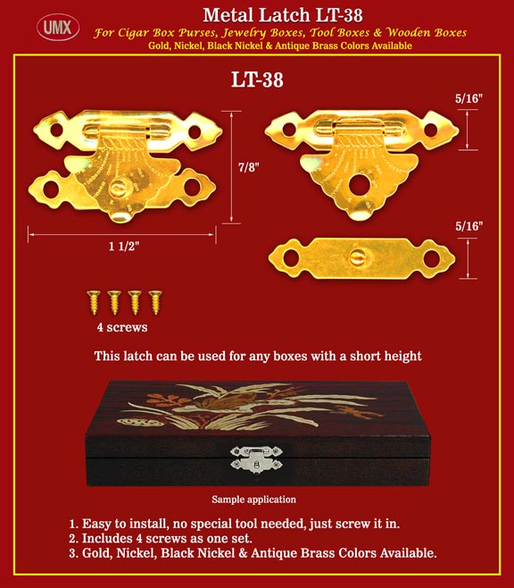 Latch LT-38 With Screws - Good For Jewelry Box with Short Height. 