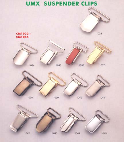Suspender clips, clips, buckle clips, belt clips, apparel clips, footware clips,
leather goods clips, series 4.