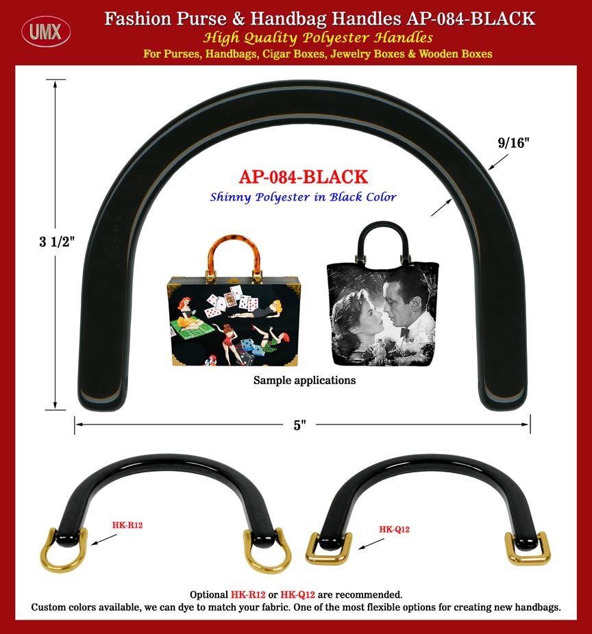 Wholesale Handbag, Purse, Cigar Box Purse Handles: AP-084 Black Color Plastic Handle