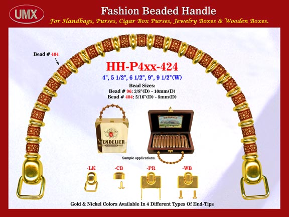 Cylindrical Flower Drums Beads and Round Metal Beads: HH-Pxx-424 Beaded Handles For Wholesale Handbags Making Supply