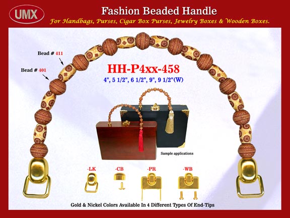 The wholesale designer purse handles are fashioned from mixed wholesale drum beads and wholesale barrel beads.