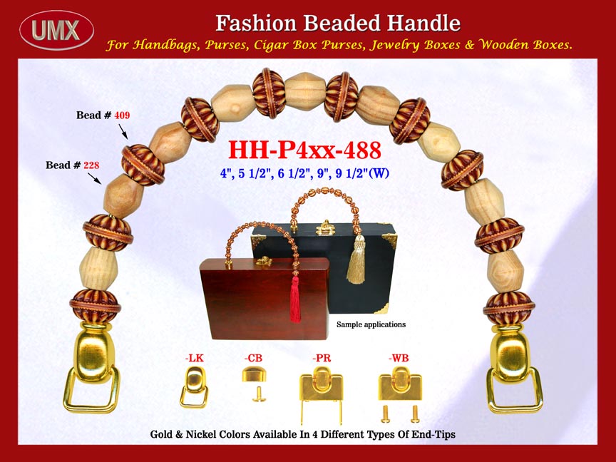 We are supplier of wood box purse supply wholesale stores. Our Wholesale wood box purse handles are fashioned from mixed wholesale natural wood color wooden beads and Bali disk beads.