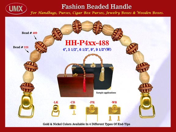 We are supplier of wooden box purse supply wholesale stores. Our Wholesale wooden box purse handles are fashioned from mixed wholesale natural wood color wooden beads and Bali disk beads.