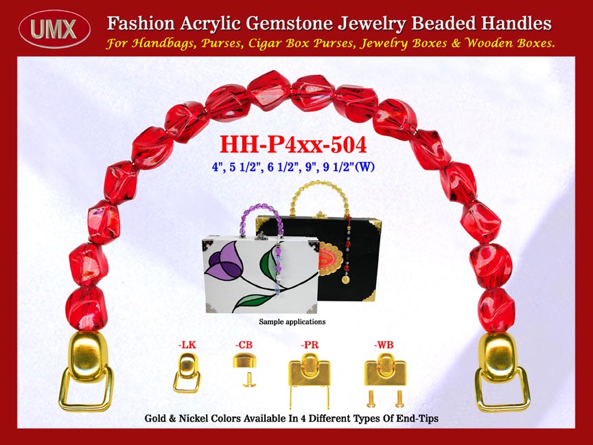 We are supplier of womens wholesale purse making hardware supply. Our womens wholesale purse handles are fashioned from ruby red gemstone beads - acrylic gemstone beads.
