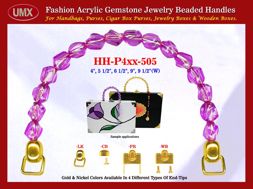 We are supplier of women's purse making hardware supply. Our women's wholesale purses handles are fashioned from gemstone Amethyst beads - acrylic gemstone beads.