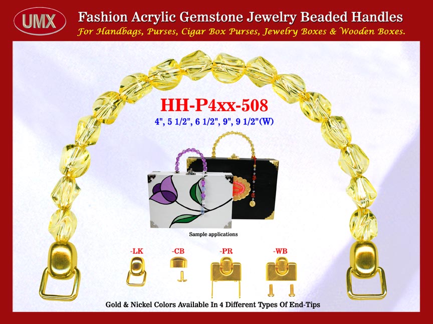 We are supplier of wholesale womens handmade purses making hardware supply. Our wholesale womens handmade purse handles are fashioned from citrine gemstone beads - acrylic gemstone beads.