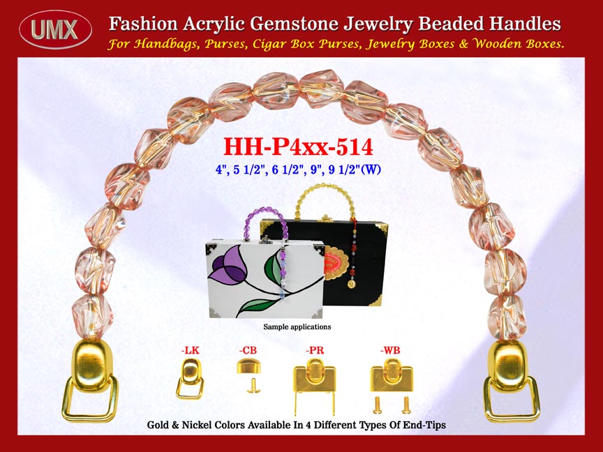 We are supplier of wholesale women's custom handbag making hardware supplies. Our wholesale women's custom handbag handles are fashioned from Agate gemstone beads - acrylic gemstone beads.