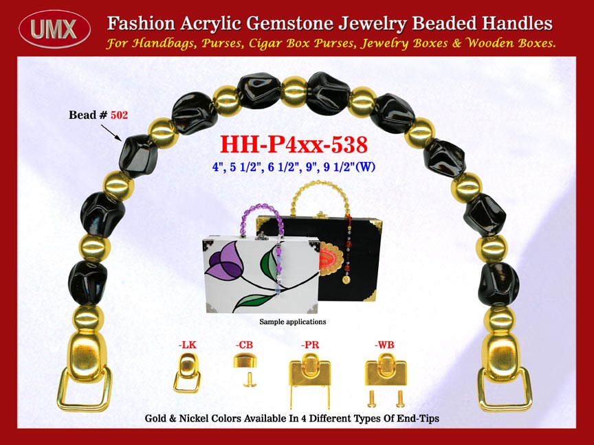 We are supplier of women's summer handbag making hardware supplies. Our wholesale women's summer handbag handles are fashioned from onix jewelry beads - acrylic onix beads.