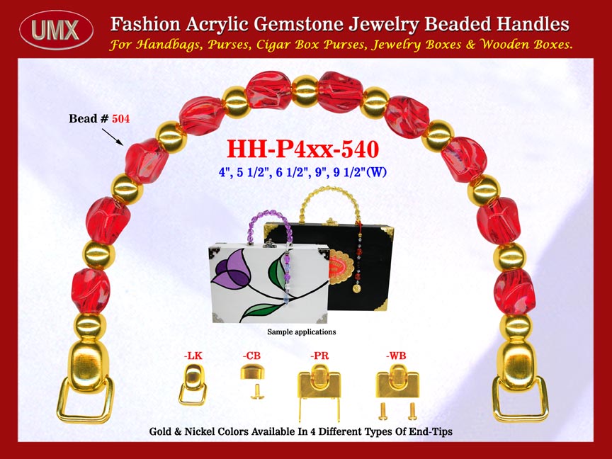 We are supplier of women's autum handbag making hardware supplies. Our wholesale women's autum handbag handles are fashioned from ruby red jewelry beads - acrylic ruby red beads.
