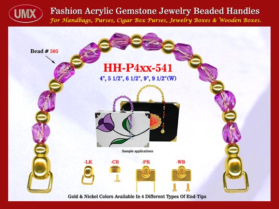 We are supplier of women's formal handbag making hardware supplies. Our wholesale women's formal handbag handles are fashioned from amethyst jewelry beads - acrylic amethyst beads.