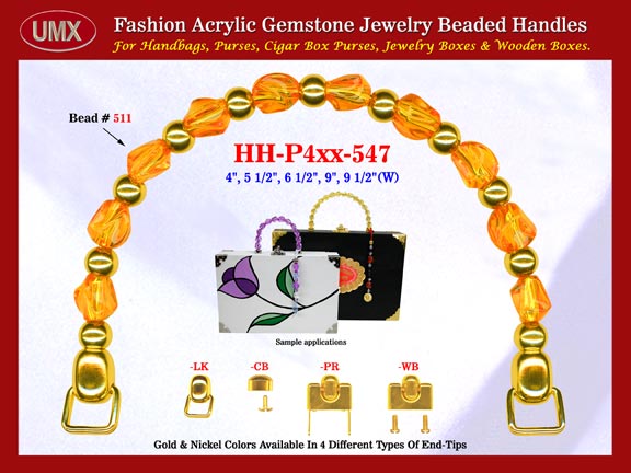 We are supplier of women's brand name handbag making hardware supplies. Our wholesale women's brand name handbag handles are fashioned from tangerine jewelry beads - acrylic tangerine beads.