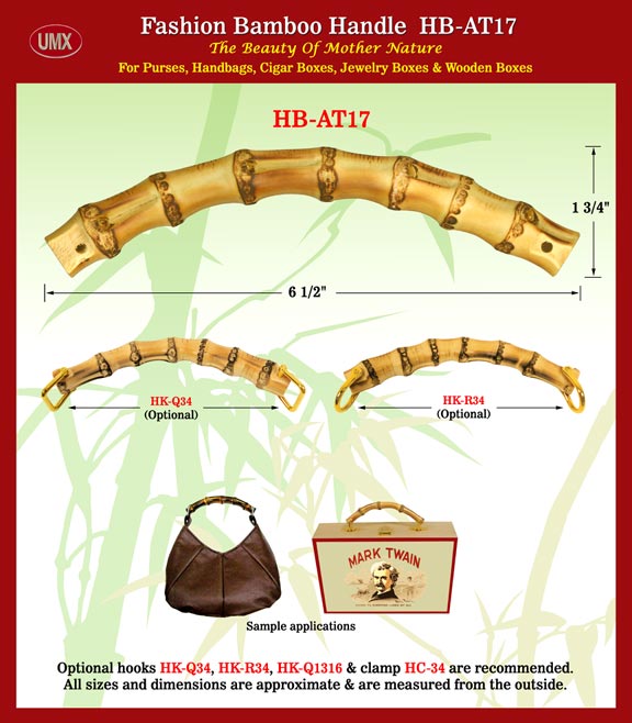 We supply optional bamboo handle hooks and handle clamps to hook-up handmade handbag, box Handbags or cigarbox handbags.
