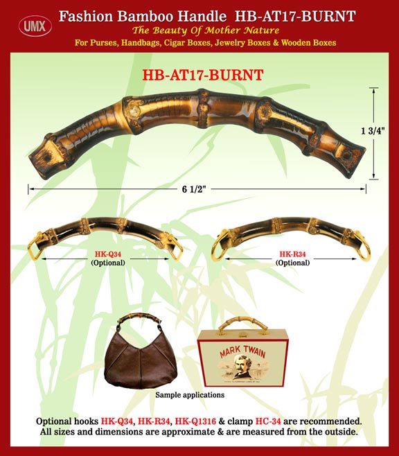 We supply optional bamboo handle hooks and handle clamps to hook-up handmade purses, box purses or handmade cigarbox purses.