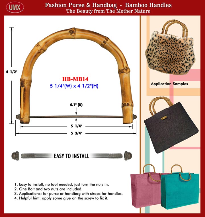 Bamboo Handle With Metal Bar: Fashion Bamboo Handles Hardware For Fashion Purses
and Handbags