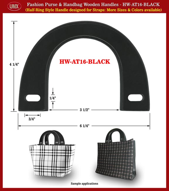 Fashion Purse and Handbag Wood Handles - Hand made Half-Ring Wooden Handle HW-AT16-BLACK