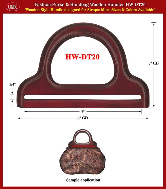 Red Wood Color Fashion Purse and Handbag Handle - Handmade D-Ring Wooden HW-DT20