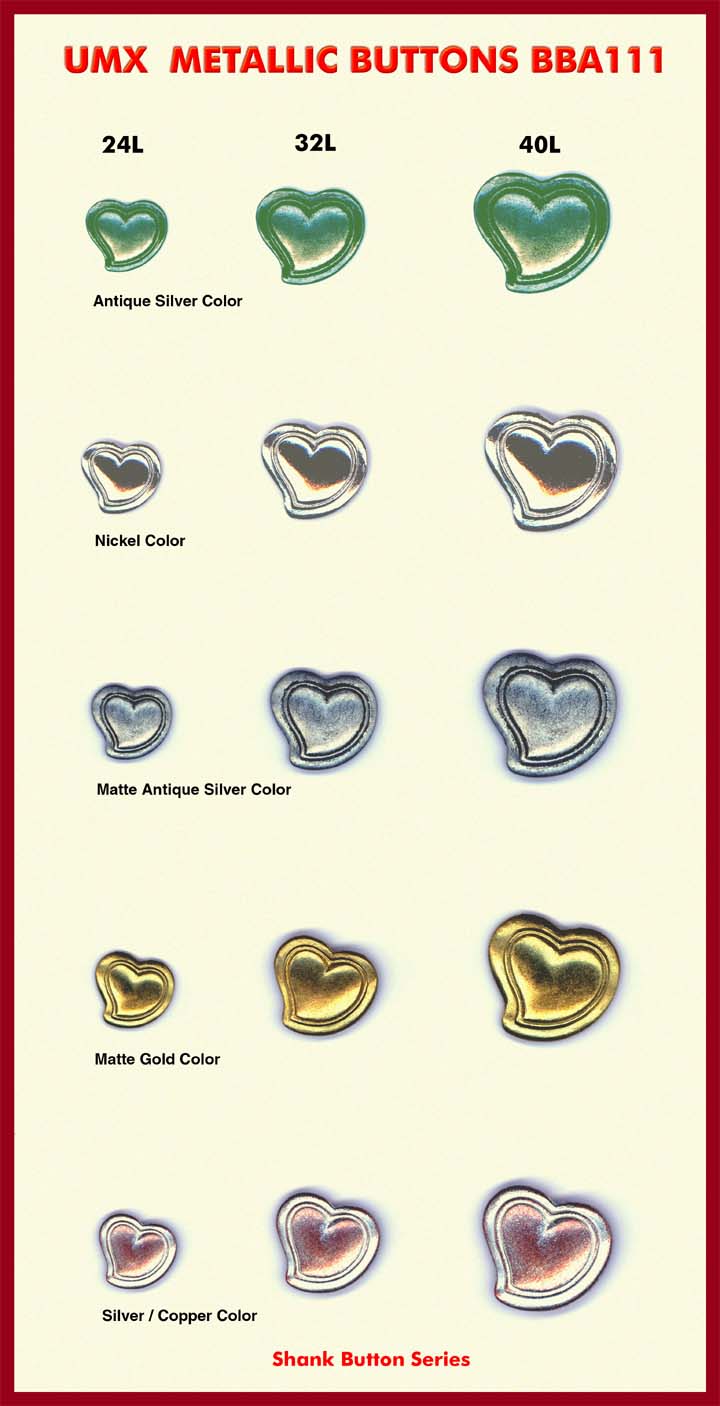 love heart buttons, metallic buttons, shank buttons bba111-10