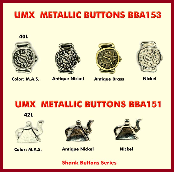 novelty buttons: clock buttons, tea pot buttons bba151-153