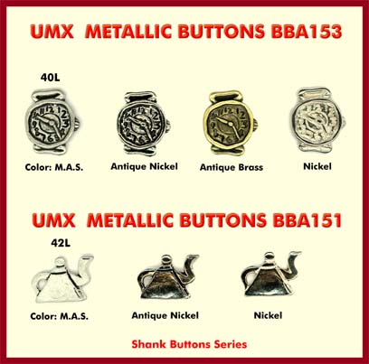 novelty buttons: clock buttons, tee pot buttons bba151-153