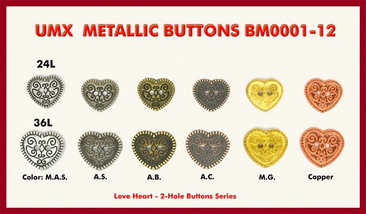 metallic love heart buttons bm0001-12-10